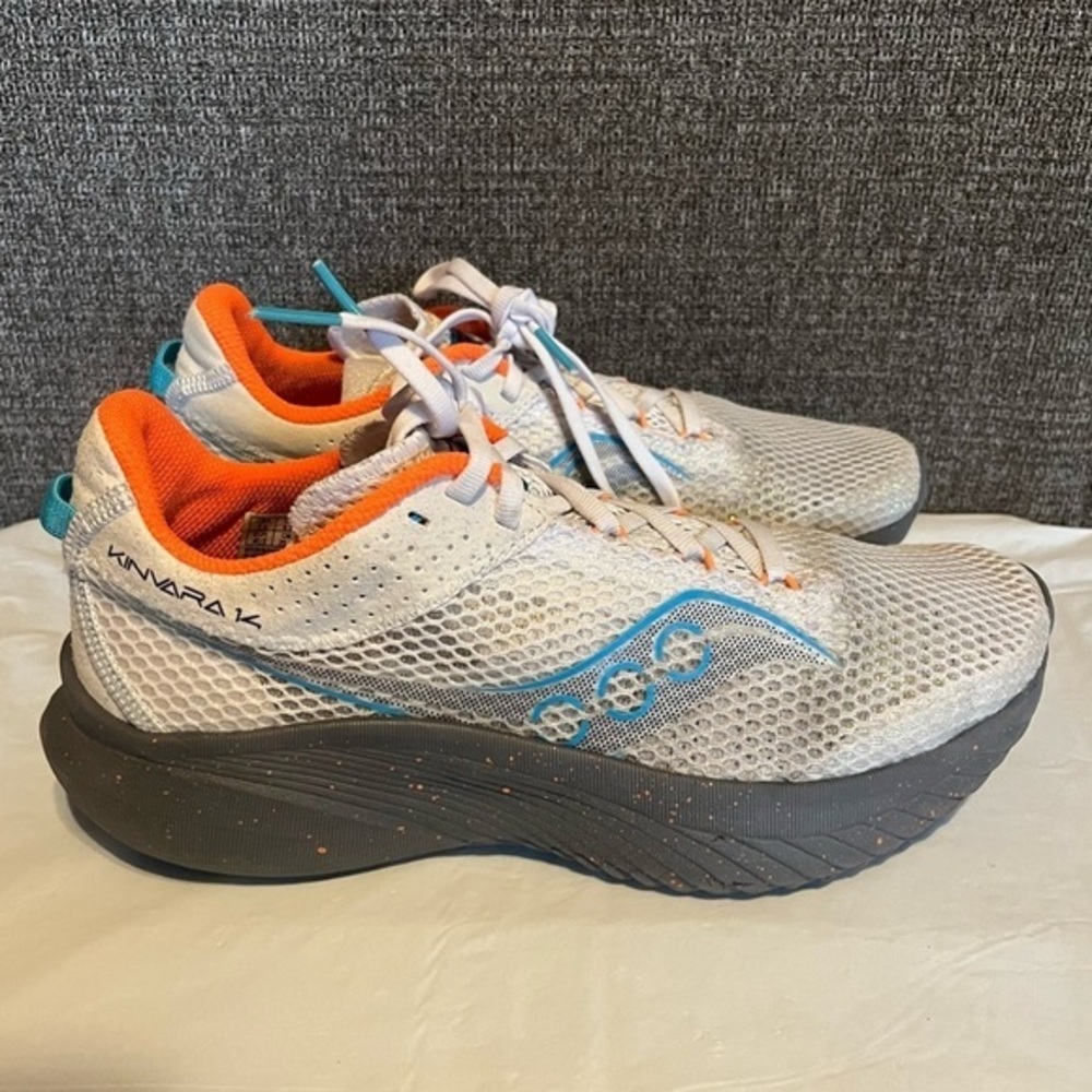 Saucony Kinvara 14 White with Blue and Orange Accents